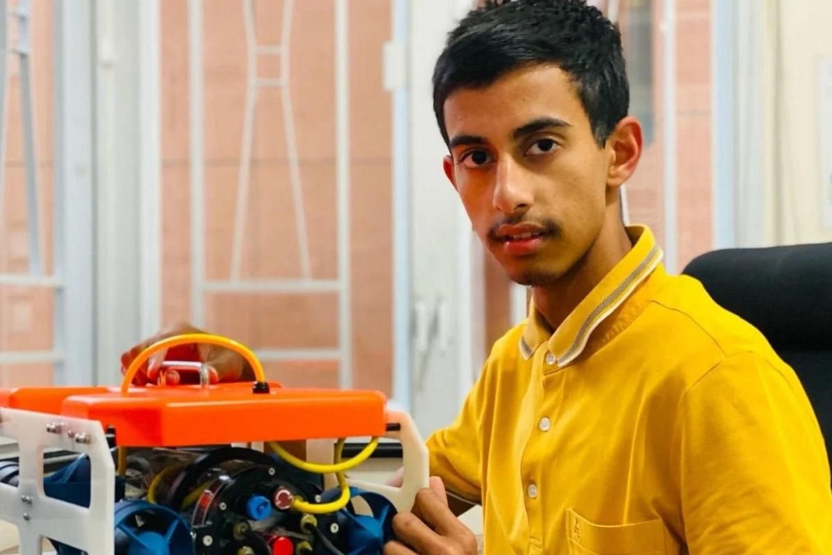 Adhit Ranjan with his robotic project